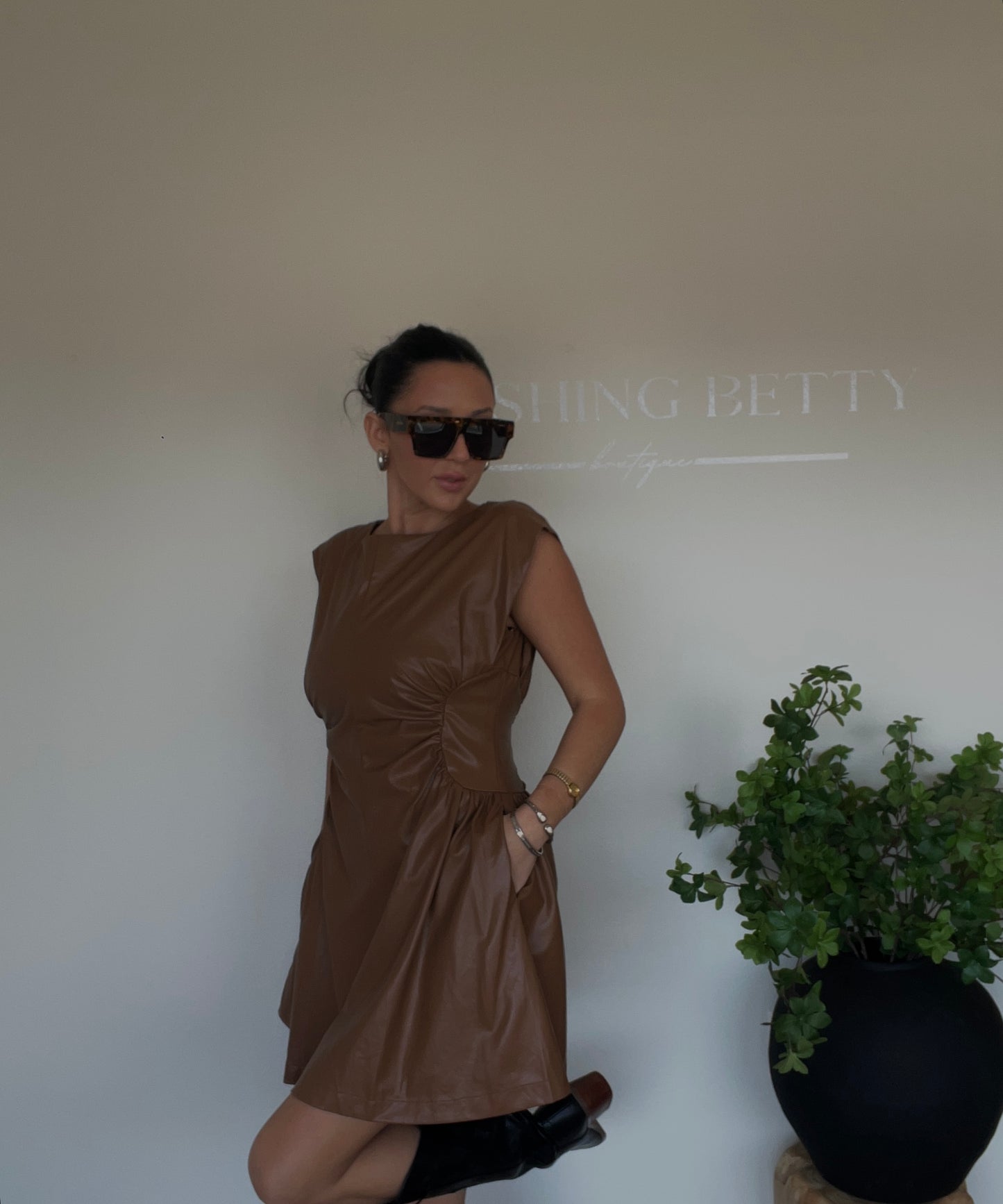 Mocha Faux Leather Mini Dress