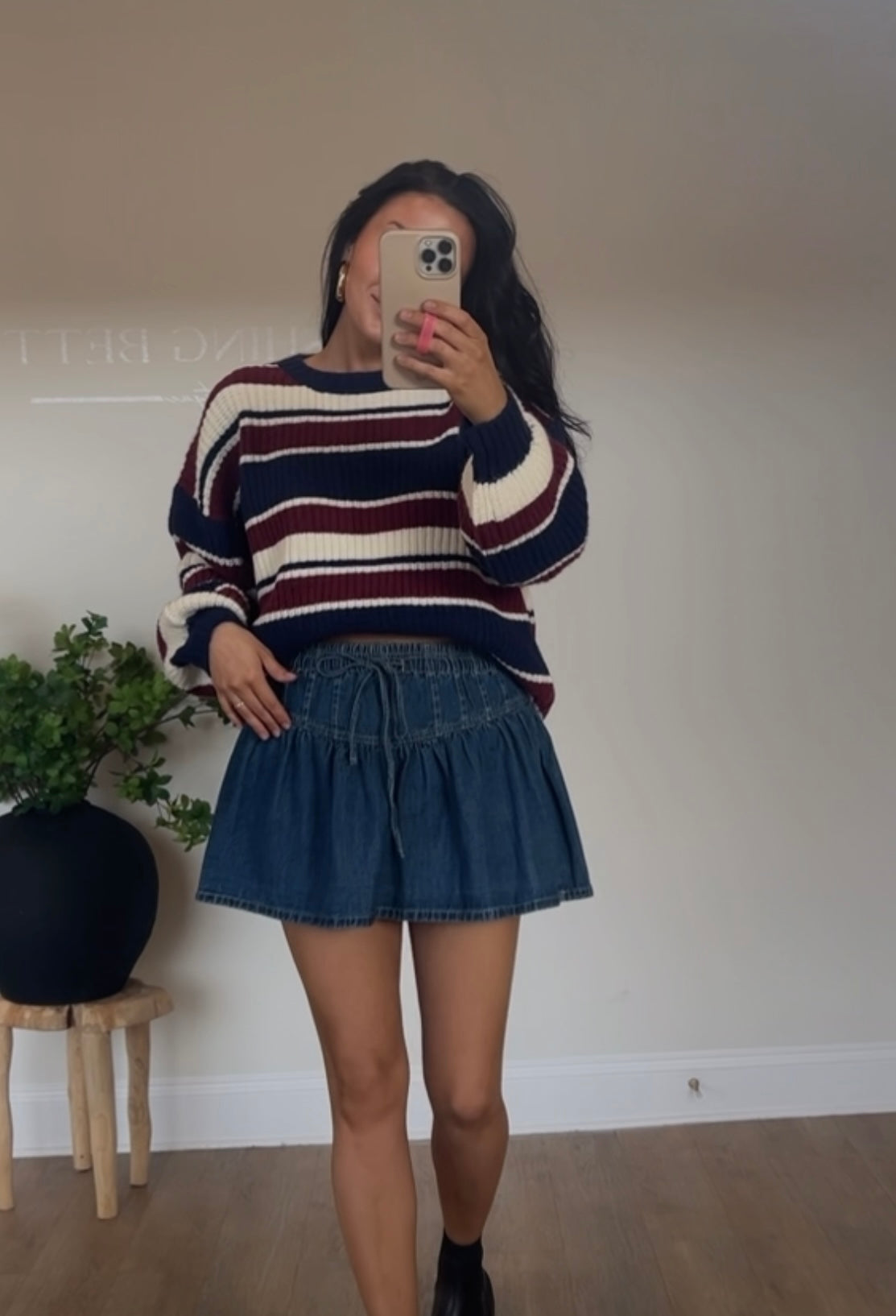 Pleated Denim Mini Skirt
