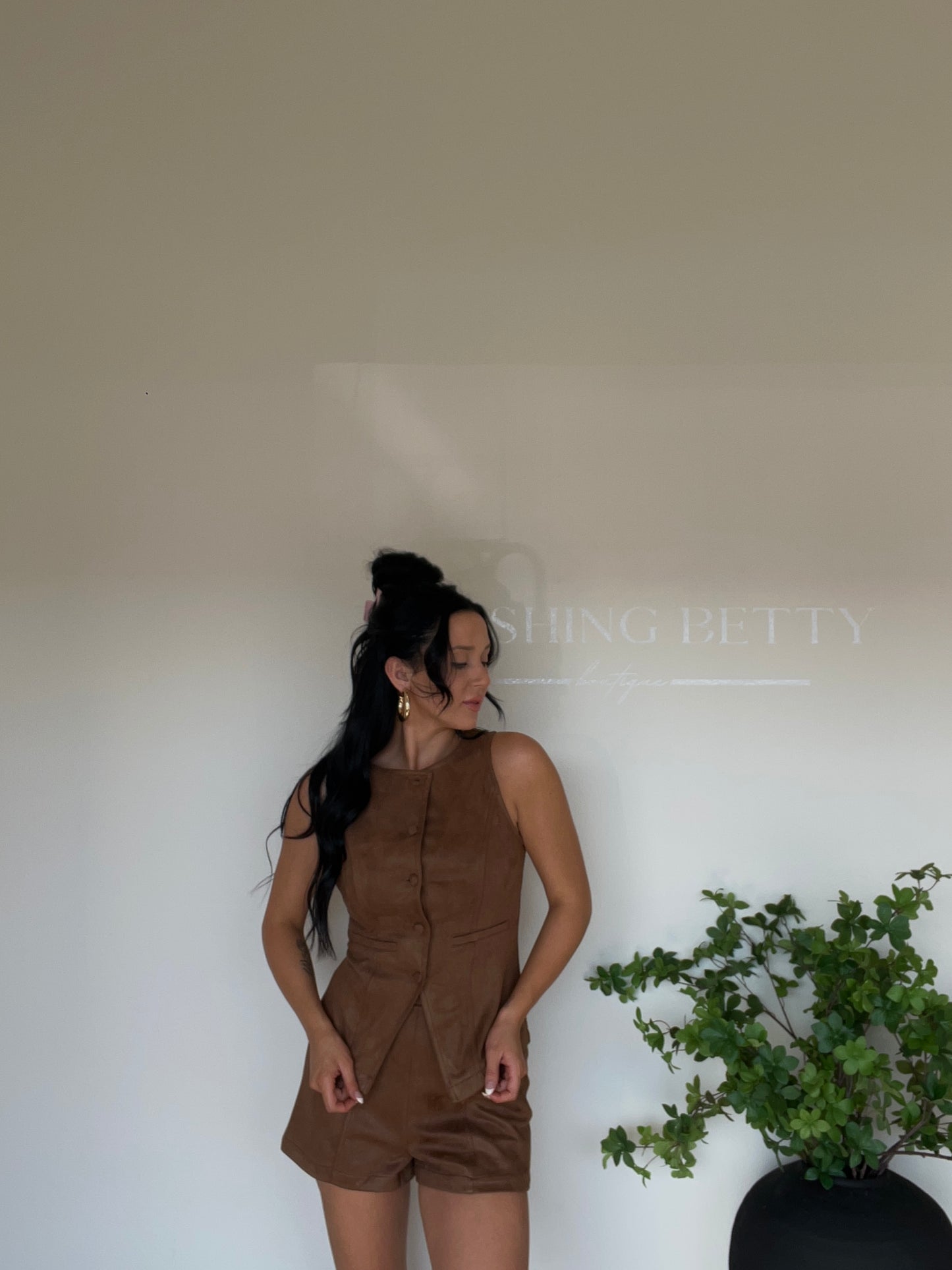 Suede vest and shorts set