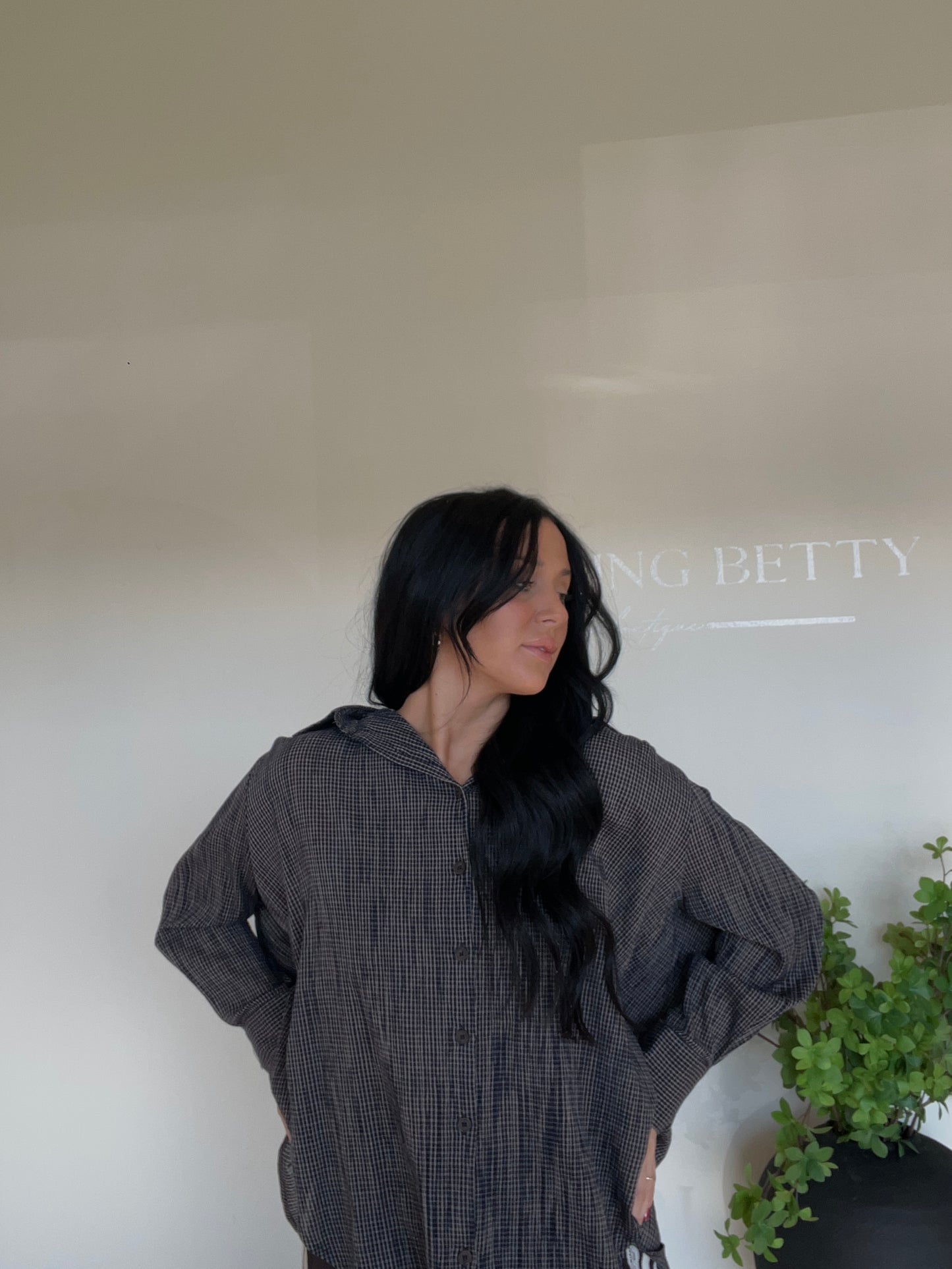 Navy Plaid Oversized Button Down