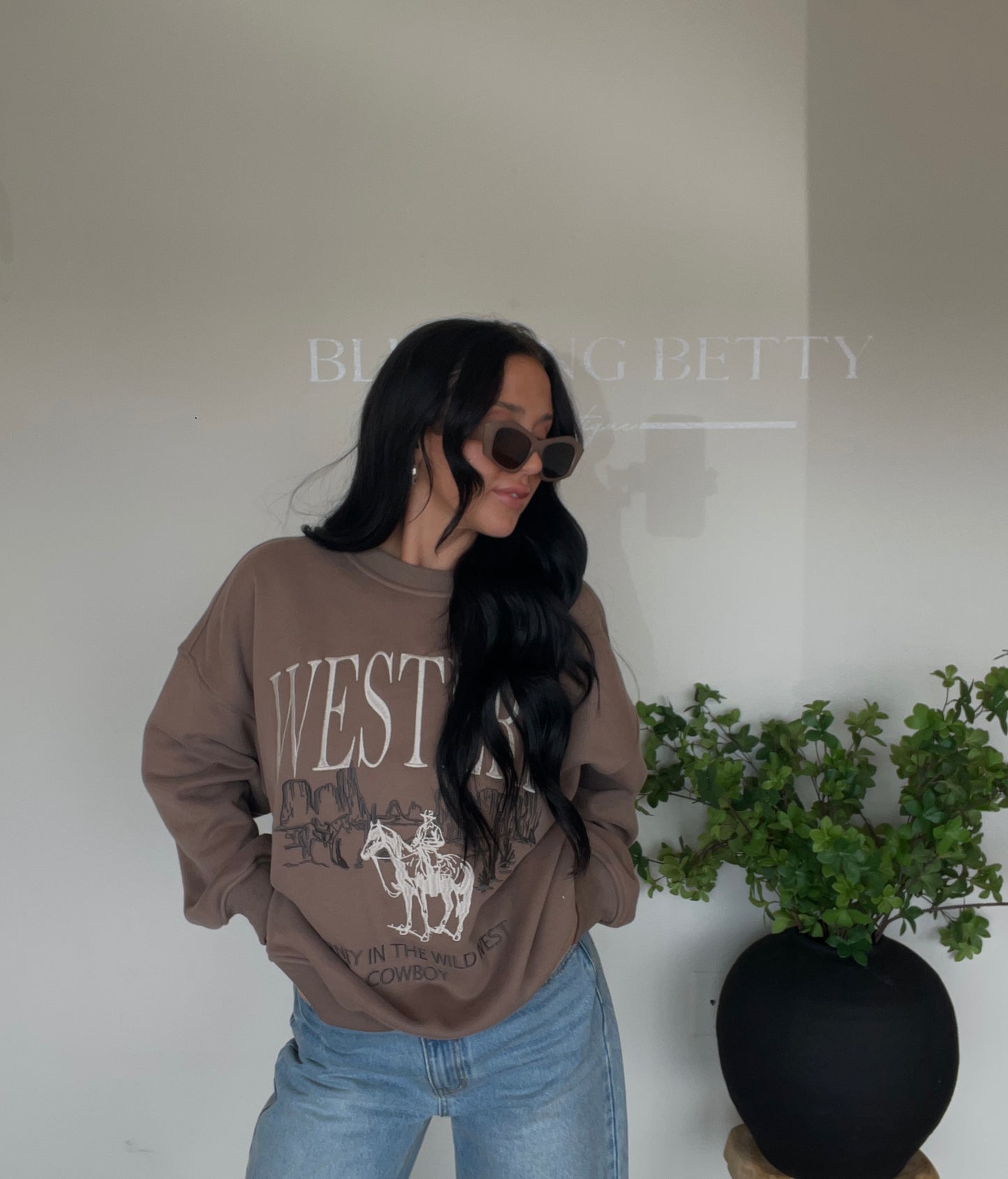 Western Cowboy Embroidered Mocha Sweatshirt