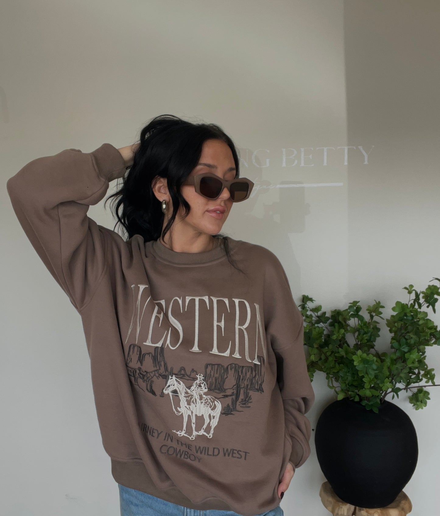 Western Cowboy Embroidered Mocha Sweatshirt