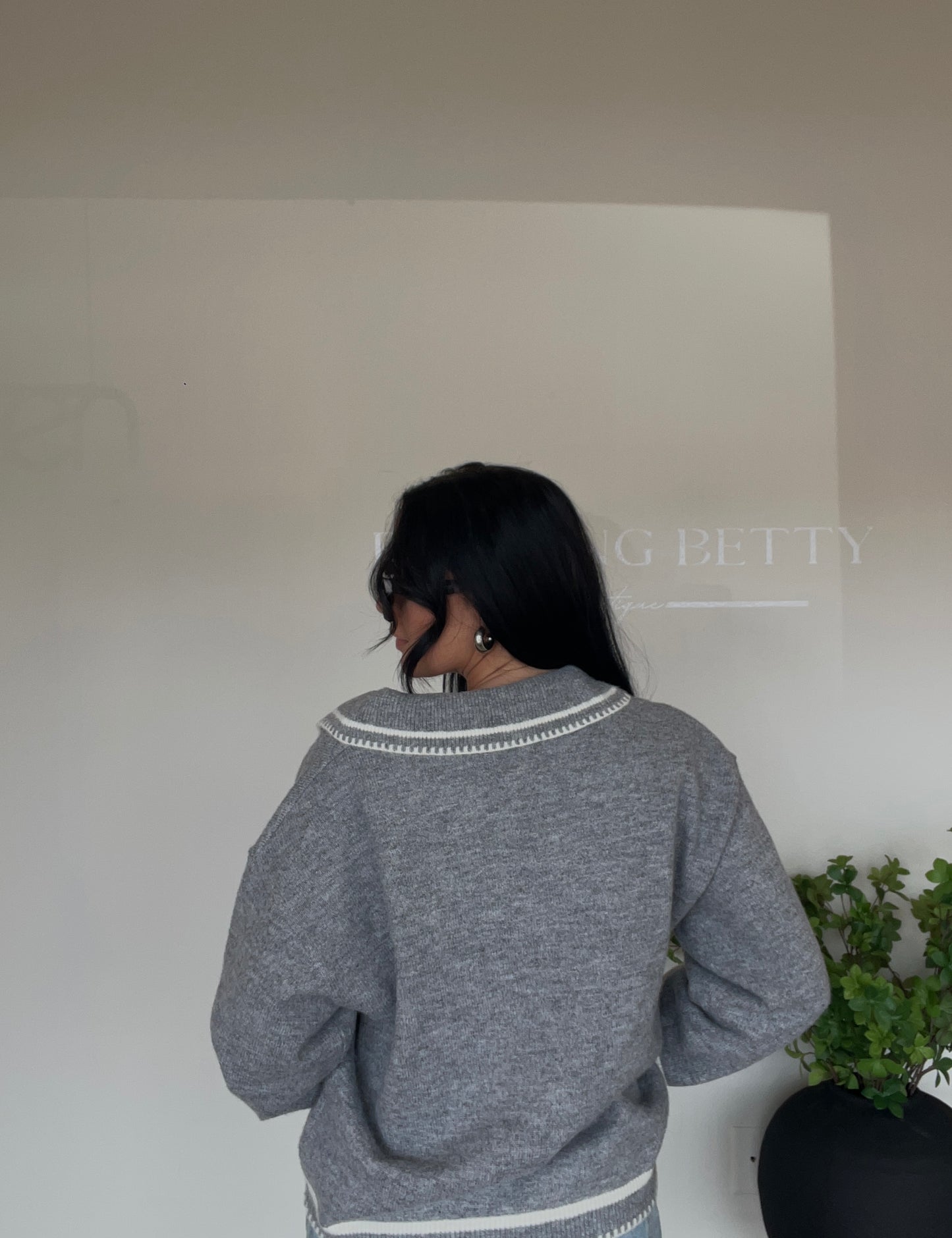 Cloudy Day Grey Collard Sweater