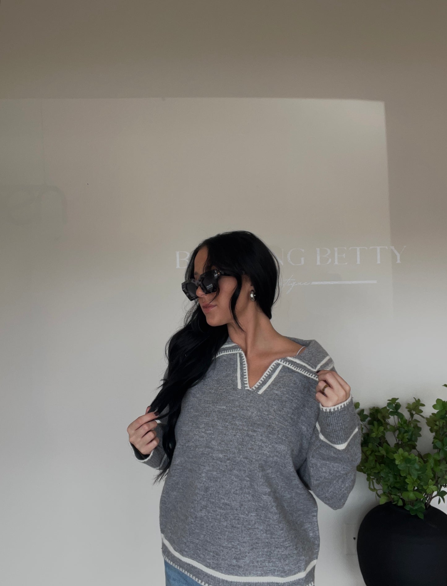 Cloudy Day Grey Collard Sweater
