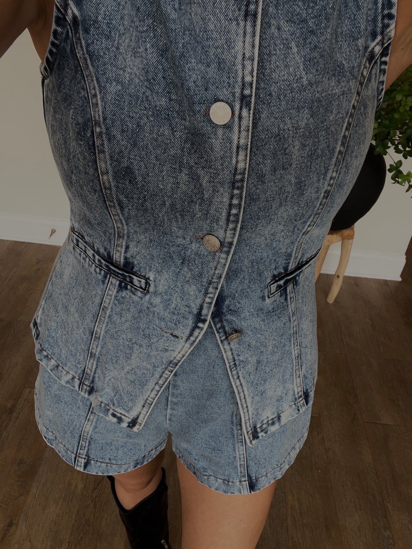 Denim Vest and Shorts Set