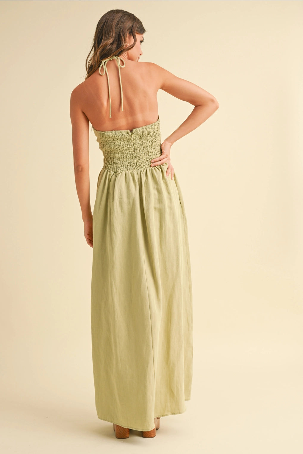 Matcha Knotted Front Halter Dress