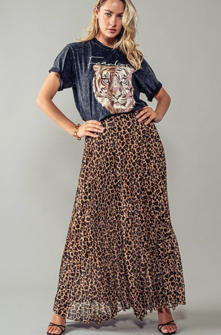 Leopard Lover Pleated Maxi Skirt