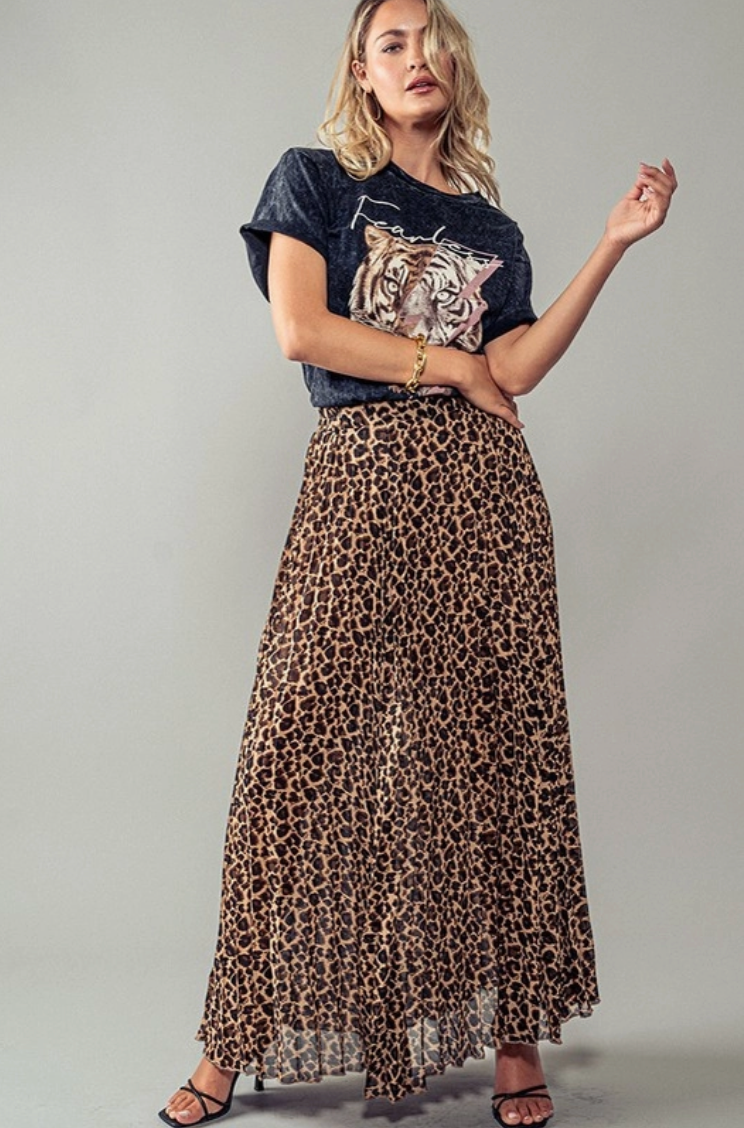 Leopard Lover Pleated Maxi Skirt