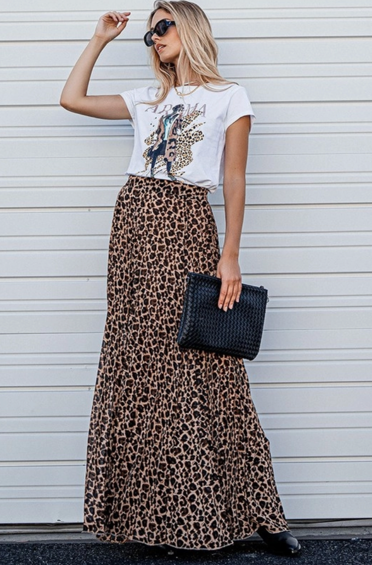 Leopard Lover Pleated Maxi Skirt