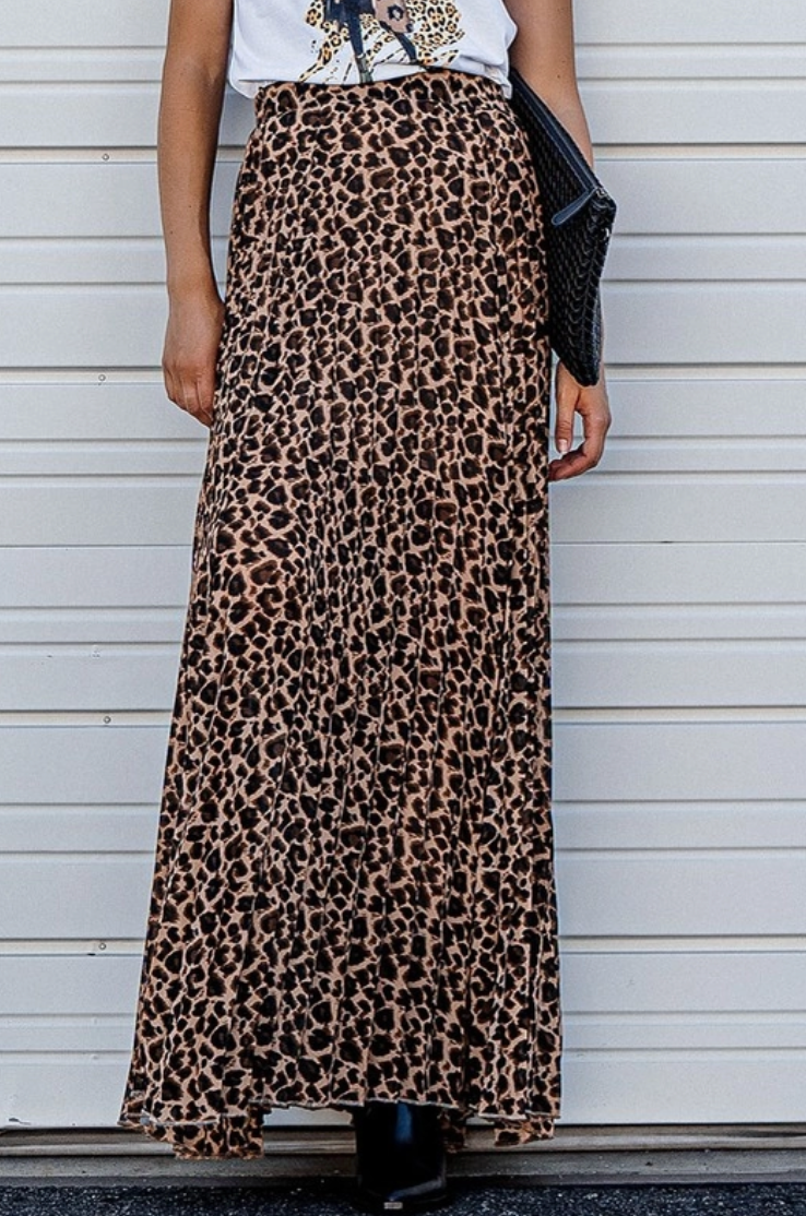 Leopard Lover Pleated Maxi Skirt