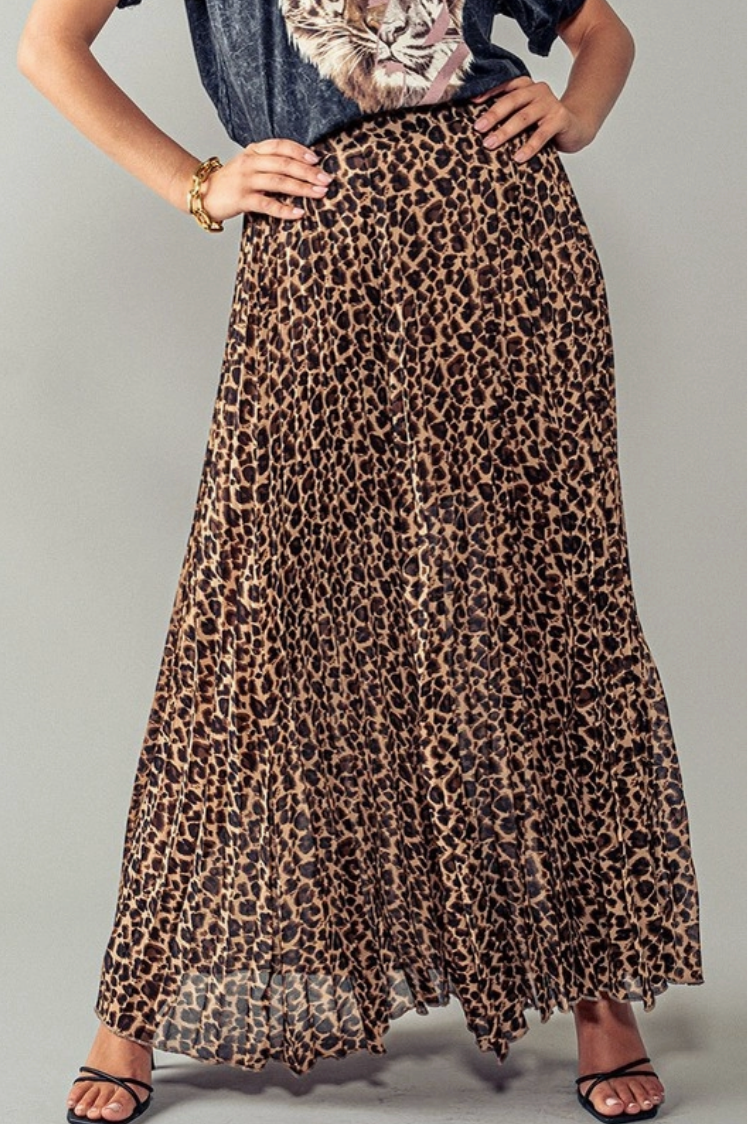 Leopard Lover Pleated Maxi Skirt