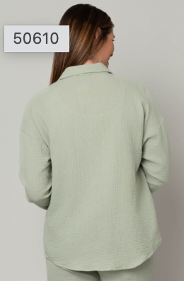Cotton Gauze Sage Button Up