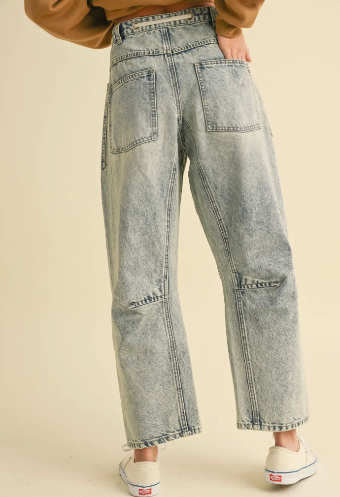 Washed Denim Tie Pants