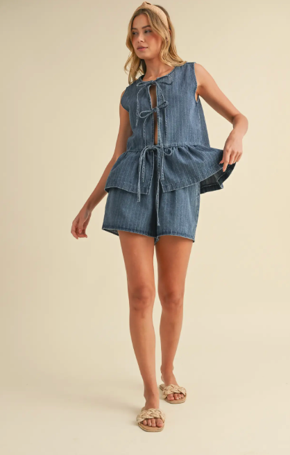 Striped Denim Peplum Set