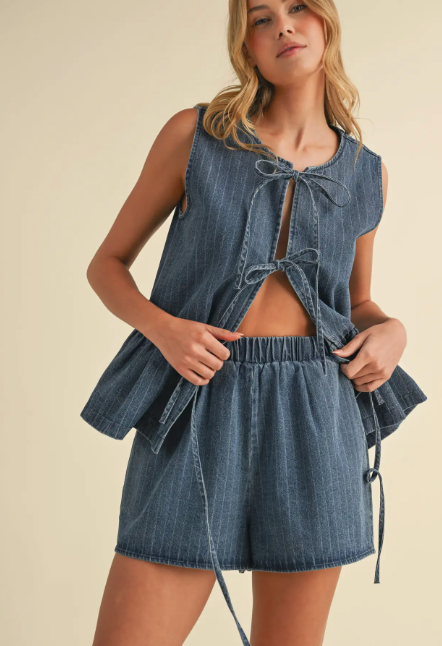Striped Denim Peplum Set