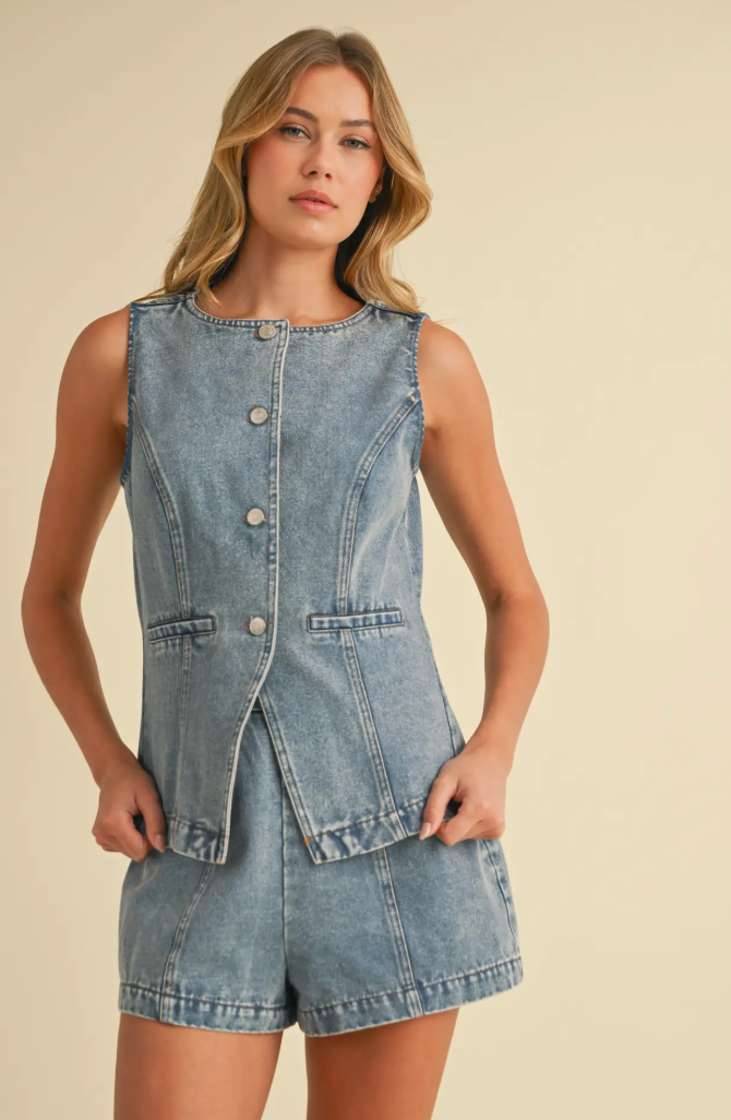 Denim Vest and Shorts Set