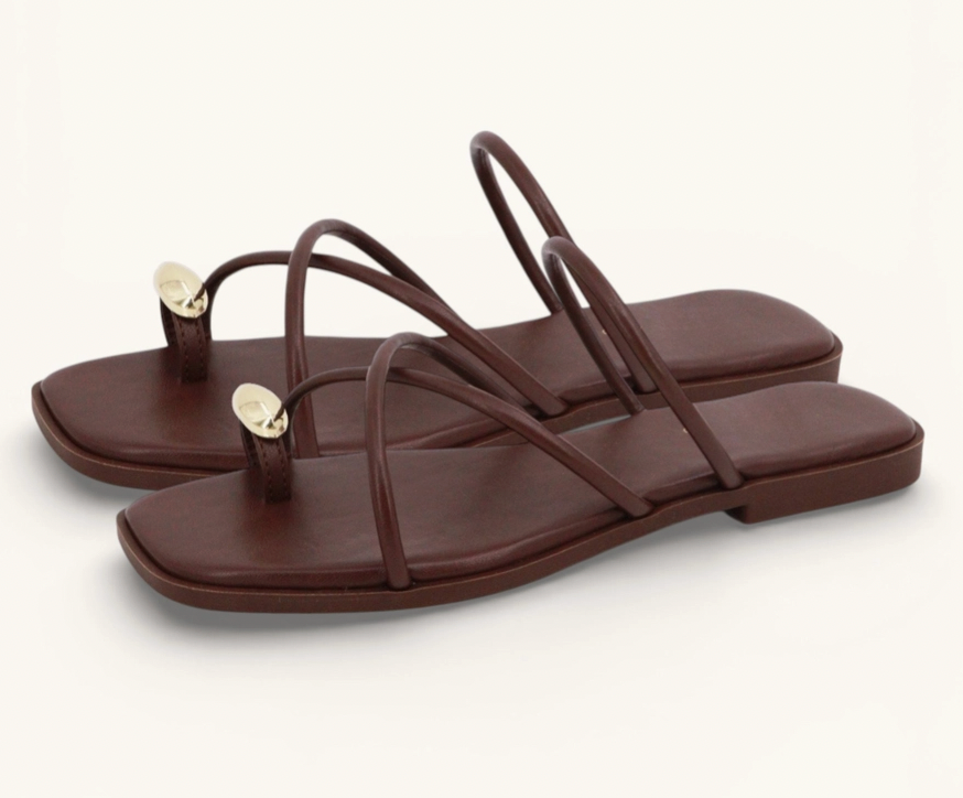 Brown Toe Ring Flat Sandal