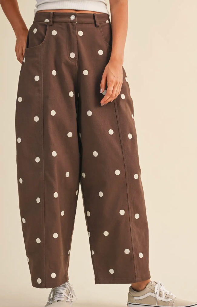 Polkadot Stretch Twill Mid Waist Barrel Pants