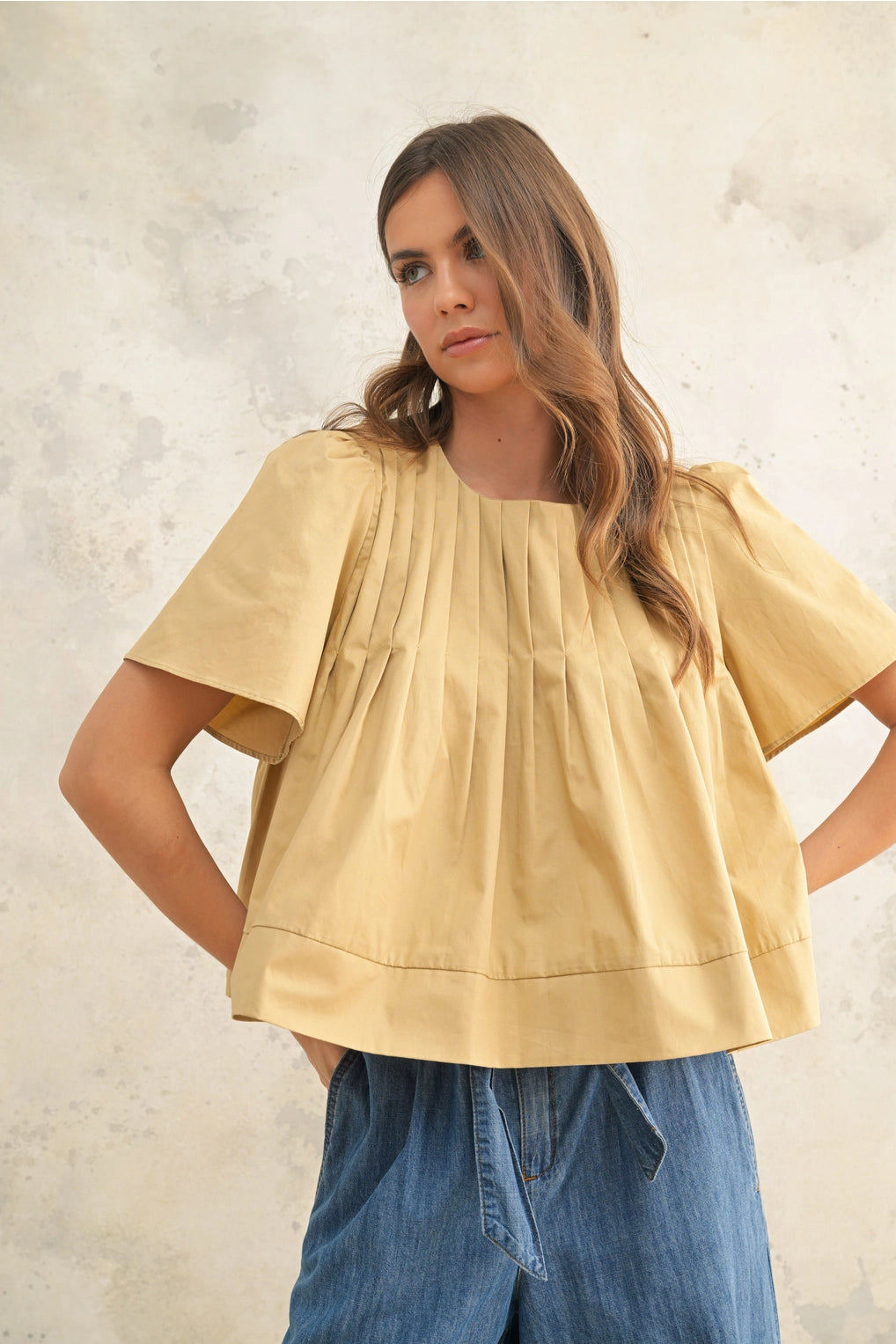 Pleated Detail Short Sleeve Blouse