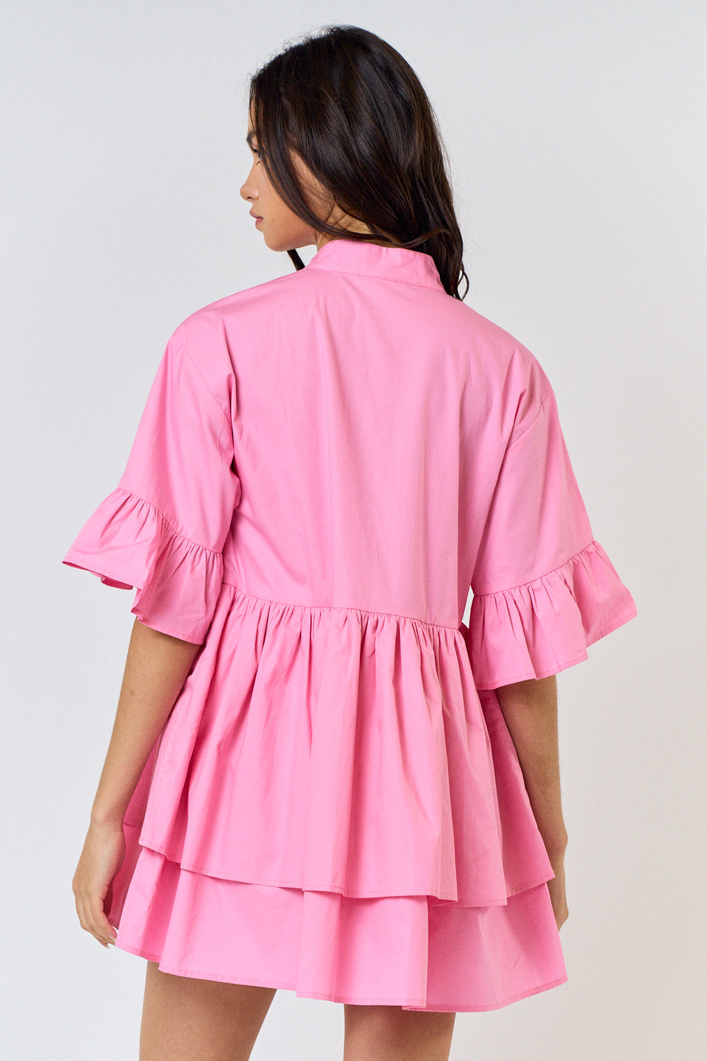 Rosy Ruffle Shirt Dress