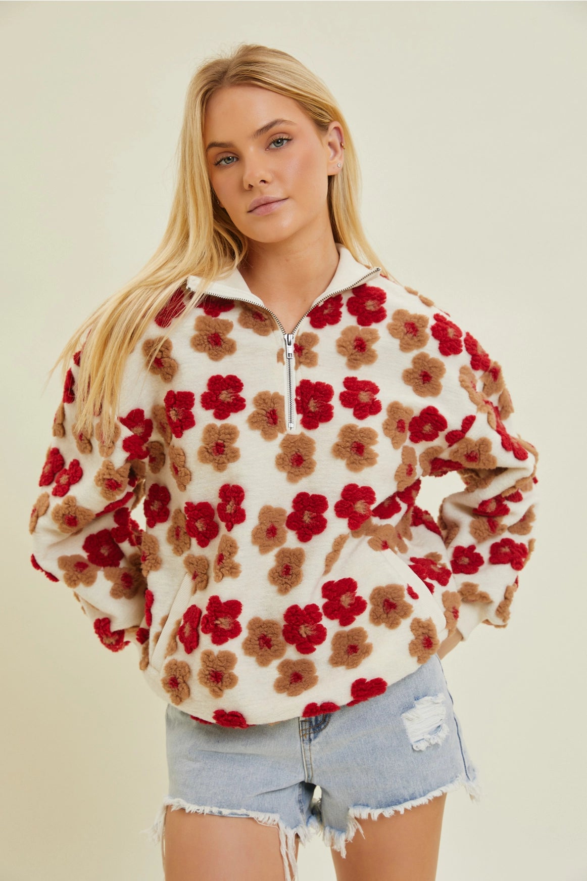 Floral Woven Zip Up