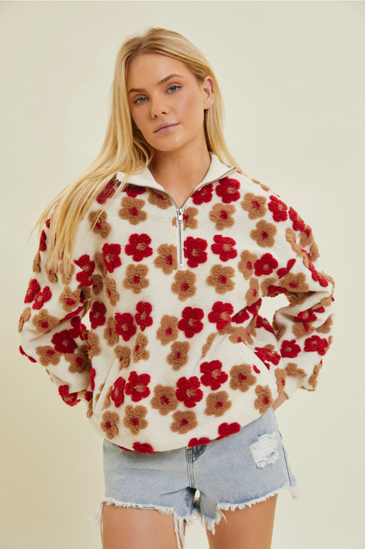 Floral Woven Zip Up