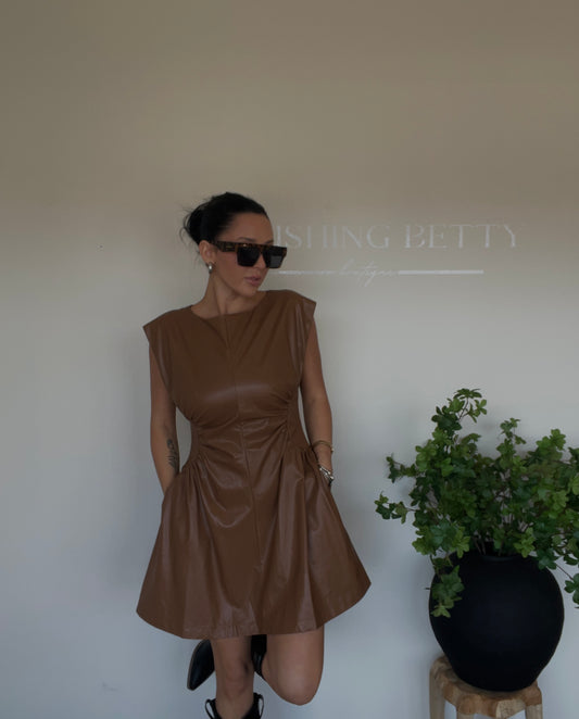 Mocha Faux Leather Mini Dress