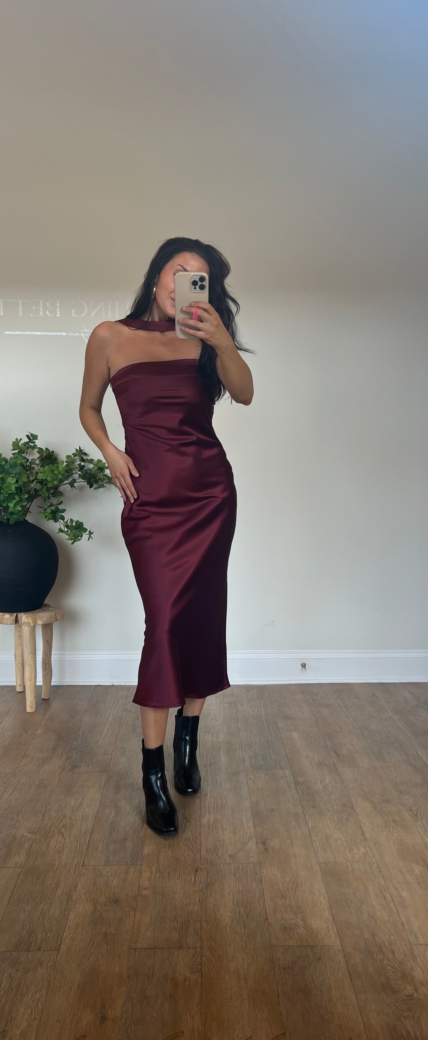 Scarf Satin Midi Dress