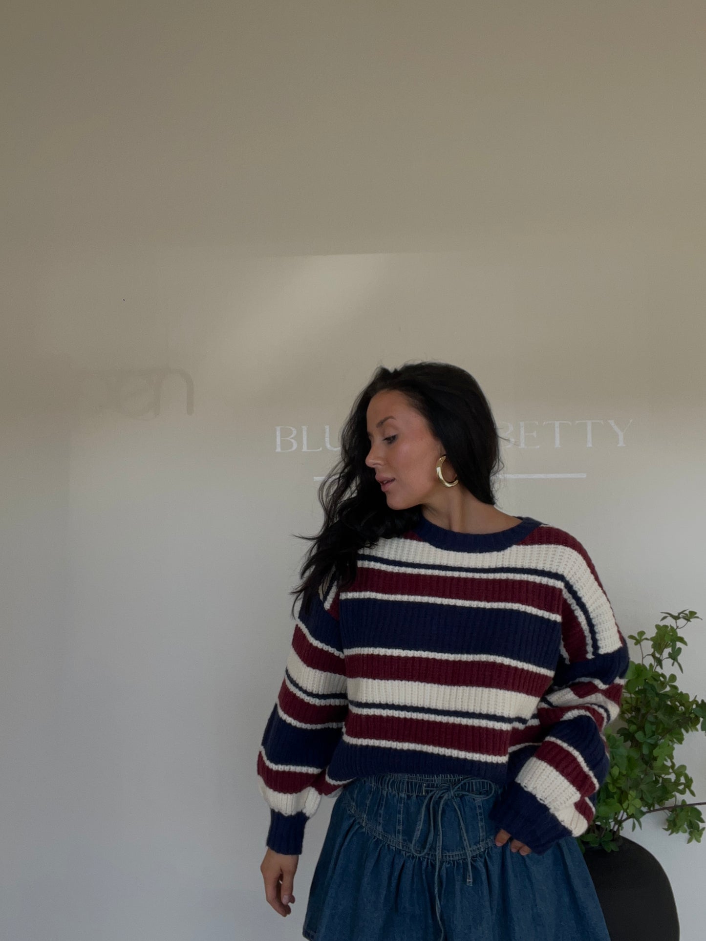 Long Sleeve Crew Neck Striped Sweater