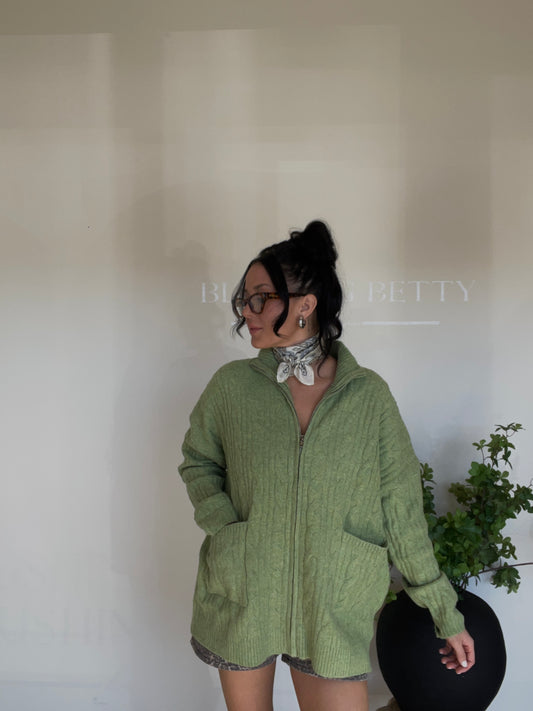 Zipper Front Cable Sweater Jacket