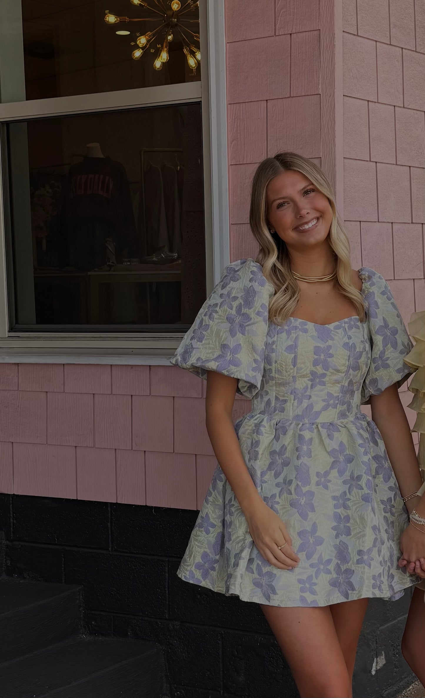 Lovely Lavender Jacquared Floral Mini Dress