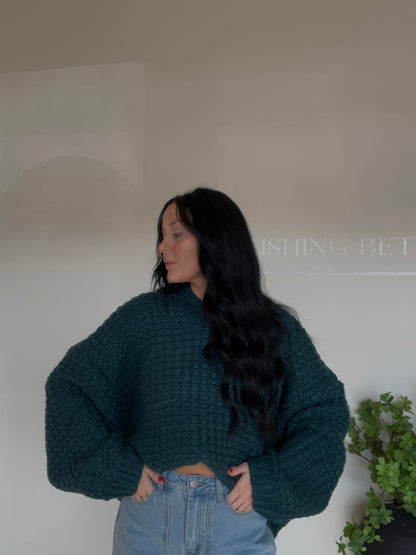 Hunter Green Boxy Collard Sweater