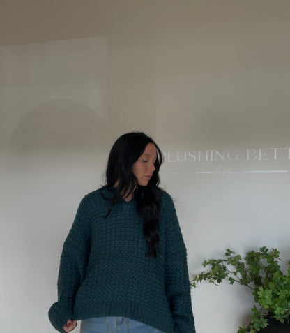 Hunter Green Boxy Collard Sweater
