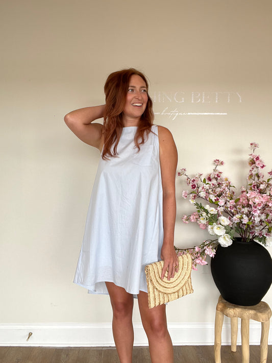 Poplin Blue Mini Dress