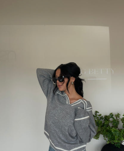 Cloudy Day Grey Collard Sweater