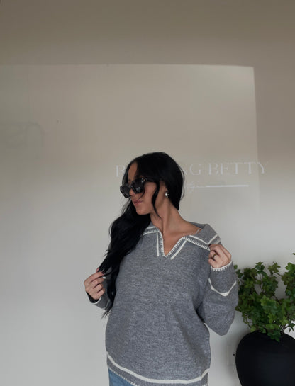 Cloudy Day Grey Collard Sweater