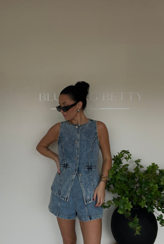 Denim Vest and Shorts Set