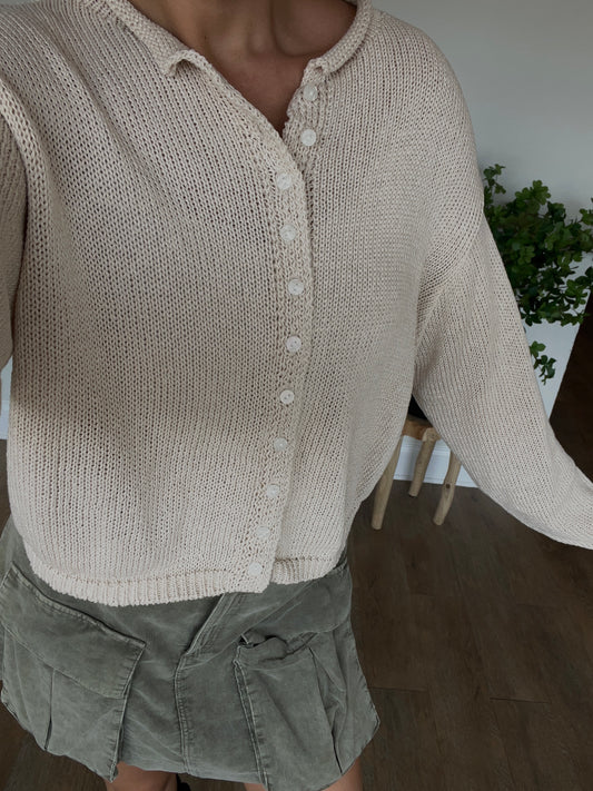 Cream Lightweight Knit Button Front Cardigan