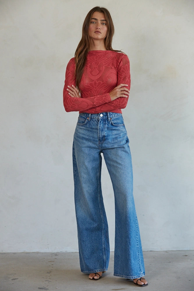 Crimson Knit Mock Neck Long Sleeved Top