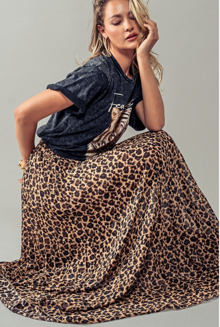 *Preorder* Leopard Lover Pleated Maxi Skirt