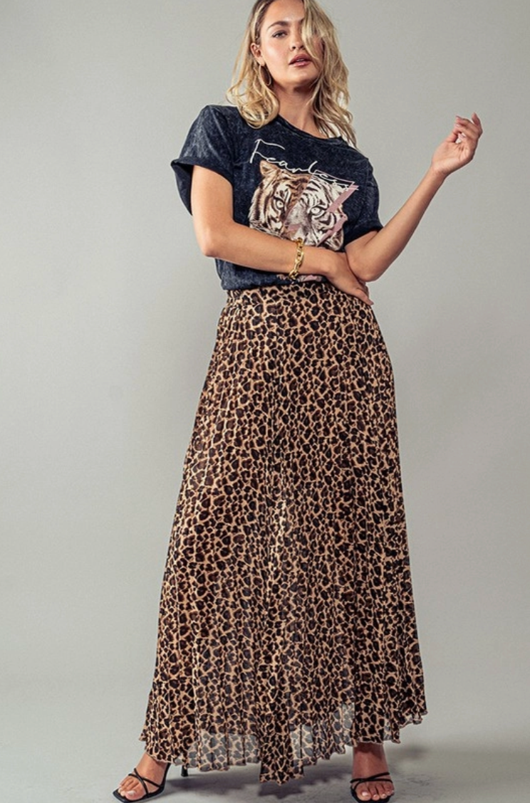 *Preorder* Leopard Lover Pleated Maxi Skirt