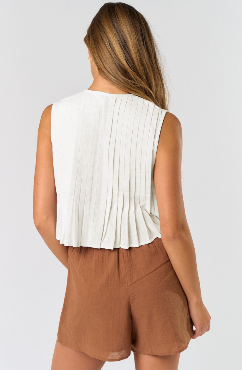 Sleeveless Pleated Tie Front Top