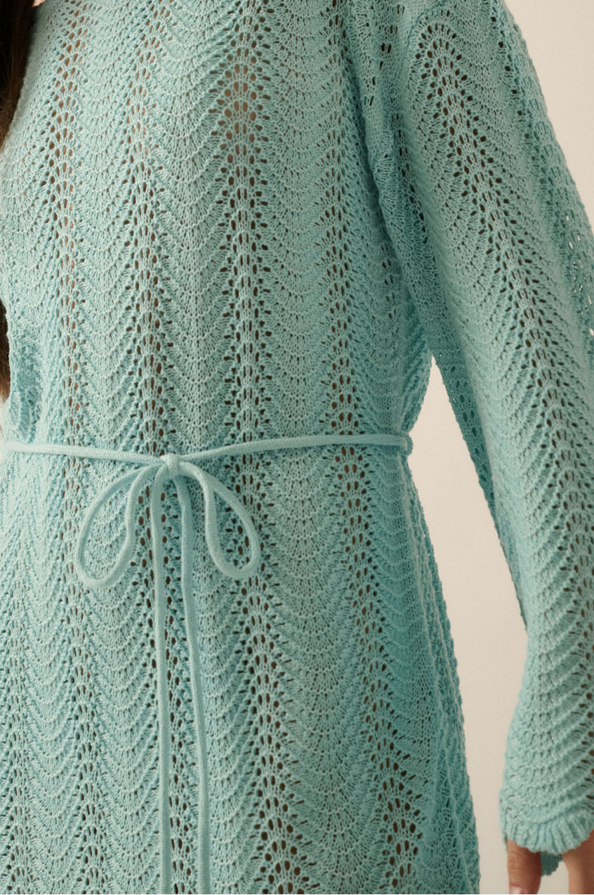 Crochet Knit Belted Swim Cover Up Dress