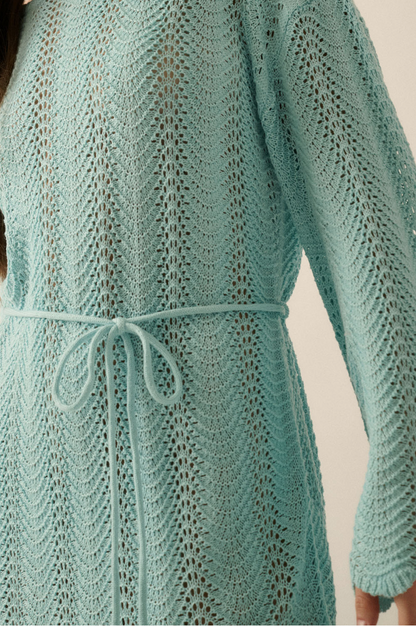 Crochet Knit Belted Swim Cover Up Dress