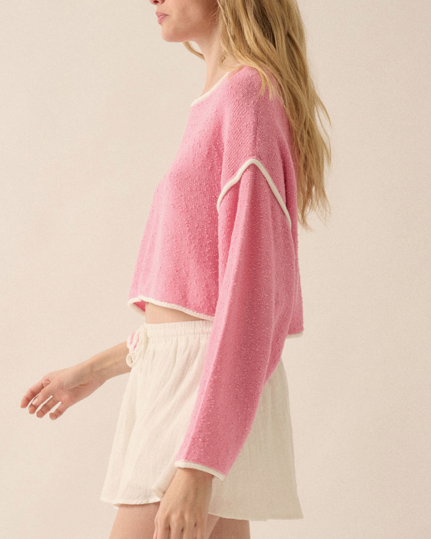 Bubblegum Exposed Seam Cropped Sweater