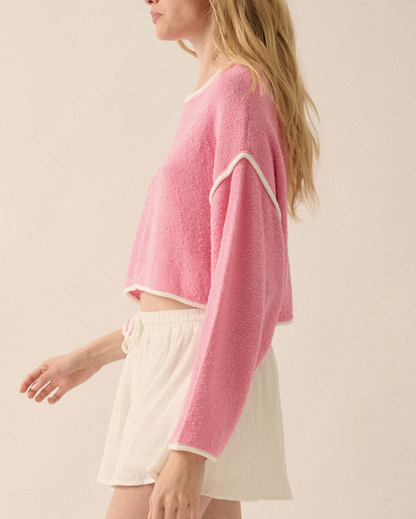 Bubblegum Exposed Seam Cropped Sweater