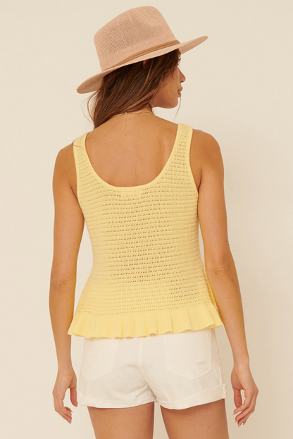 Lemon Eyelet Ruffled Hem Tank