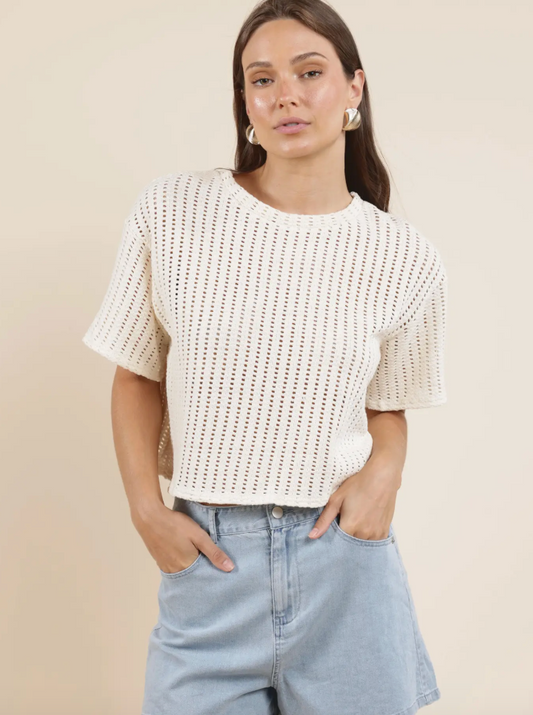 Open Knit Short Sleeve Top