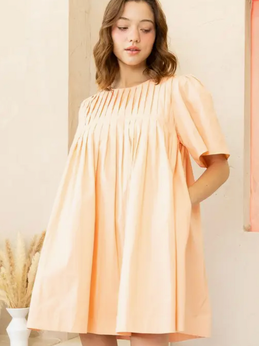 Pleated Papaya Mini Dress