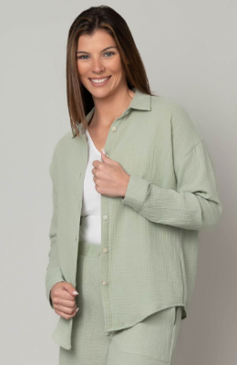 Cotton Gauze Sage Button Up